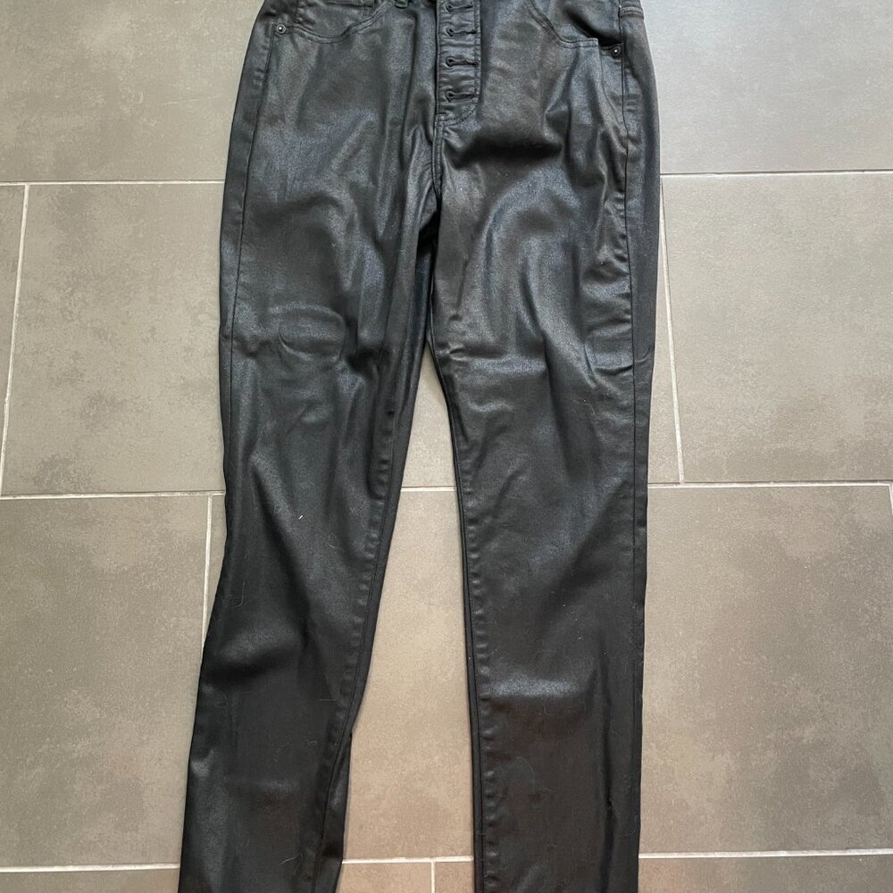 Express High Waisted Black Coated Button Fly Supe… - image 3